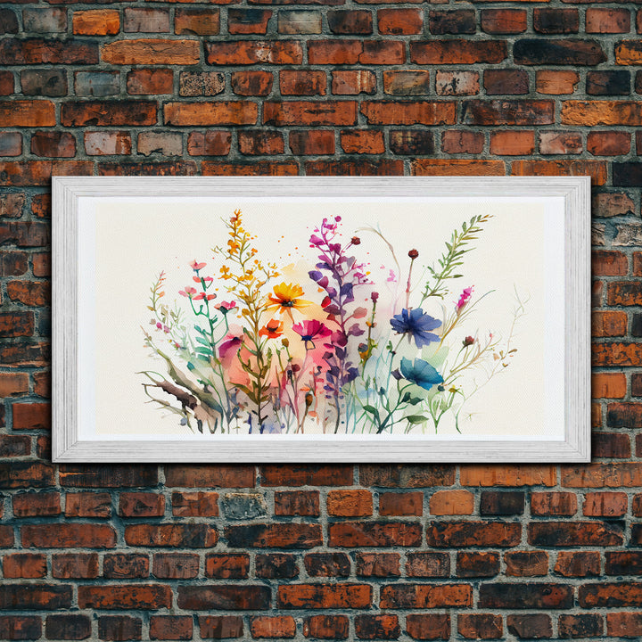 Wildflower Canvas Print, Watercolor Flowers, Farmhouse Decor, Meadow Grass, Bedroom Wall Decor, Pastel Colors, Botanical Greenery