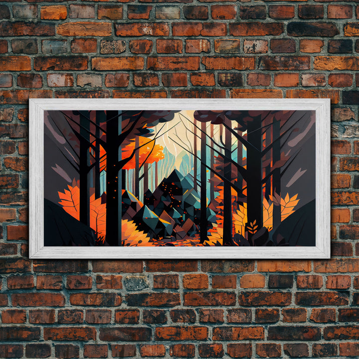 Forest fire seen through a kaleidoscope, framed canvas print, wall art