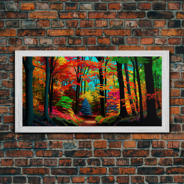 The Sacred Grove, Fantasy Art, Pop Art Forest Landscape, Framed Canvas Print, Colorful Forest Painting, Living Room Art