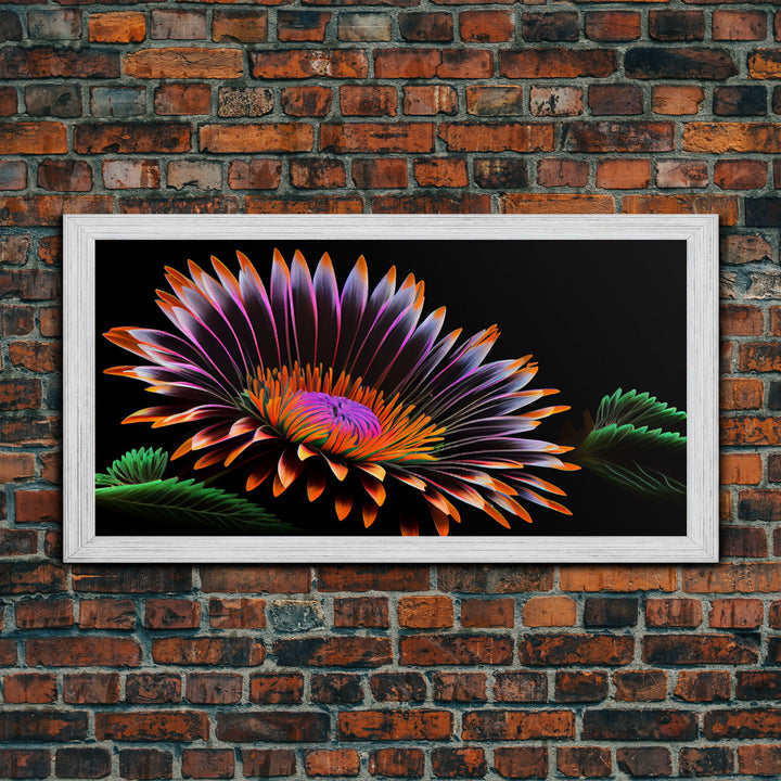 Neon Flowers Wall Art, Framed Canvas Print, Original Flower Painting, Mother's Day Gift, Floral Decor, Black Background Flower Art