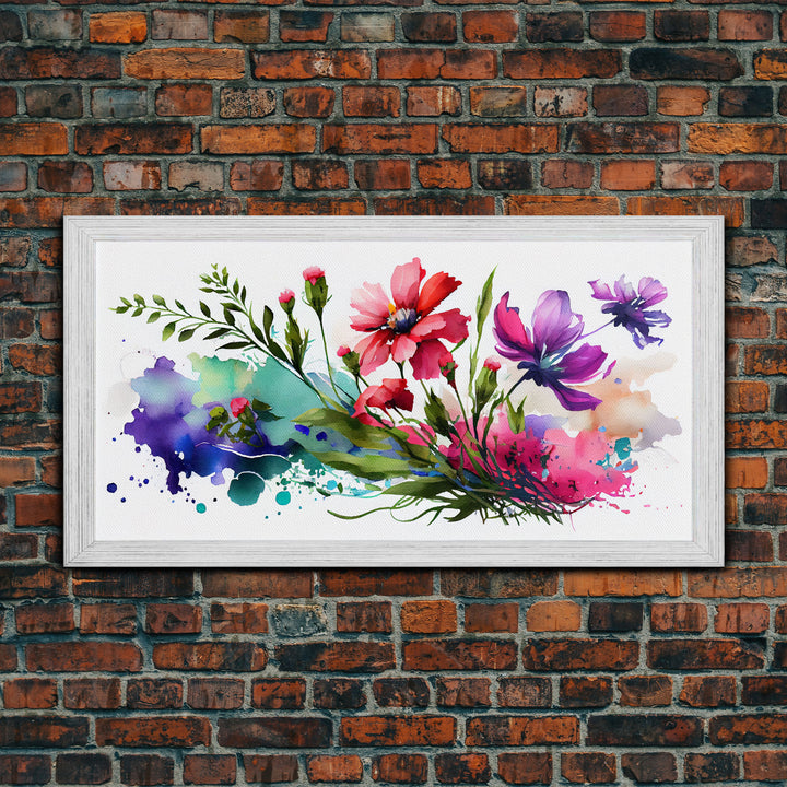 Red and Purple Wild Flowers Wall Art, Framed Canvas Print, Mother's Day, Gift For Mom, Farmhouse Decor, Rustic Watercolor Painting