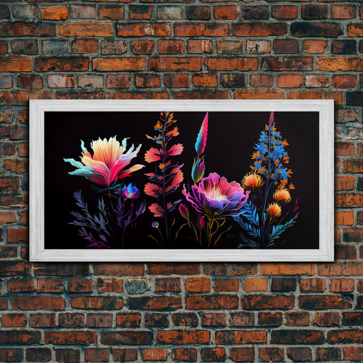 Colorful Floral Wall Art, Mother's Day Gift, Gift For Mom, Black background, Wild Flowers, Nature Art, Rustic Farmhouse Art, Minimalist Deco