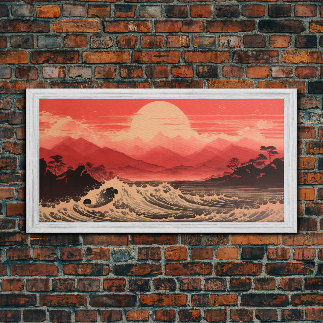 Japanese Art Print, Asian Wall Decor, Sun Wall Art, Ocean Art, Panoramic Art, Wall Art, Canvas Art, Landscape Art, Retirement Gifts, Prints