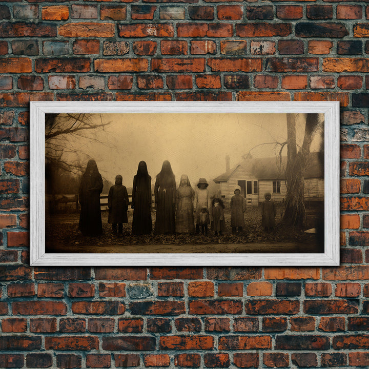 Spooky Ghost Family, Vintage Tin Type Photography Art, Framed Canvas Print, Dark Academia, Spooky Victorian Halloween Decor, Spoopy Ghosts