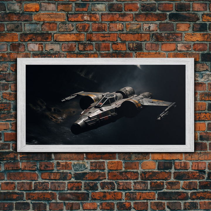 The Star Fighter, Cool Scifi Wall Art, Scifi Art, Framed Canvas Print, Gull Wing Space Ship, Unique Art, Alien Wall Art, Space Ship Art