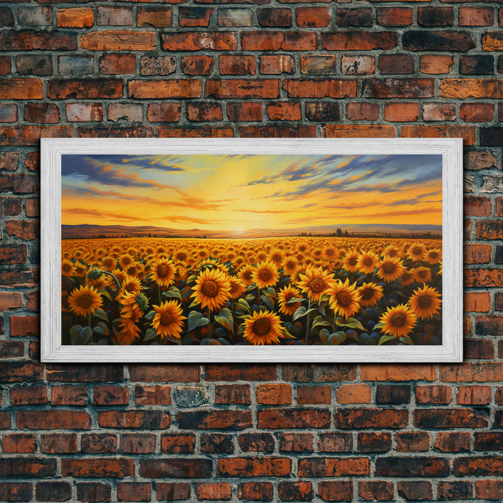 Sunflowers Wall Art, Sunset Wall Art, Yellow Flower Art, Field Of Flowers, Panoramic Art, Wall Art, Canvas Art, Landscape Art, Country Decor