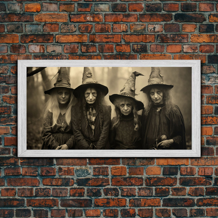 The Coven, Witch Art, Witch Decor, Creepy Halloween Decor, Framed Canvas Print, Vintage Tintype Photo Art, Halloween Art Print