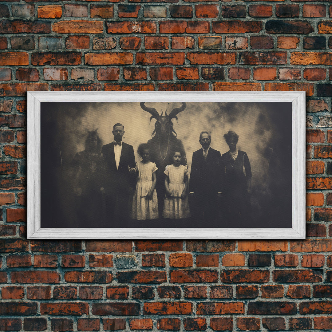 The Demon Cult, Haunted Art, Creepy Halloween Decor, Framed Canvas Print, Vintage Tintype Photo Art, Halloween Print