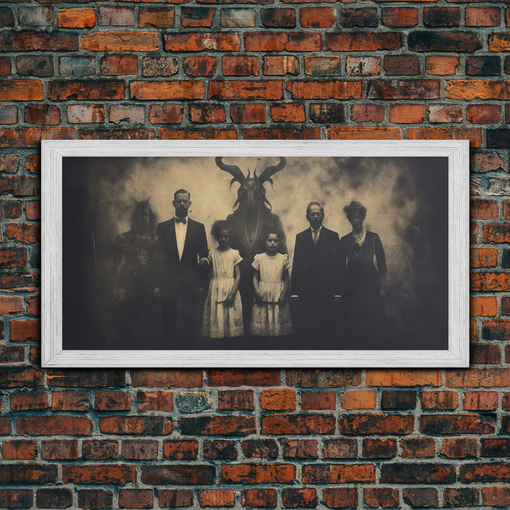 The Demon Cult, Haunted Art, Creepy Halloween Decor, Framed Canvas Print, Vintage Tintype Photo Art, Halloween Print