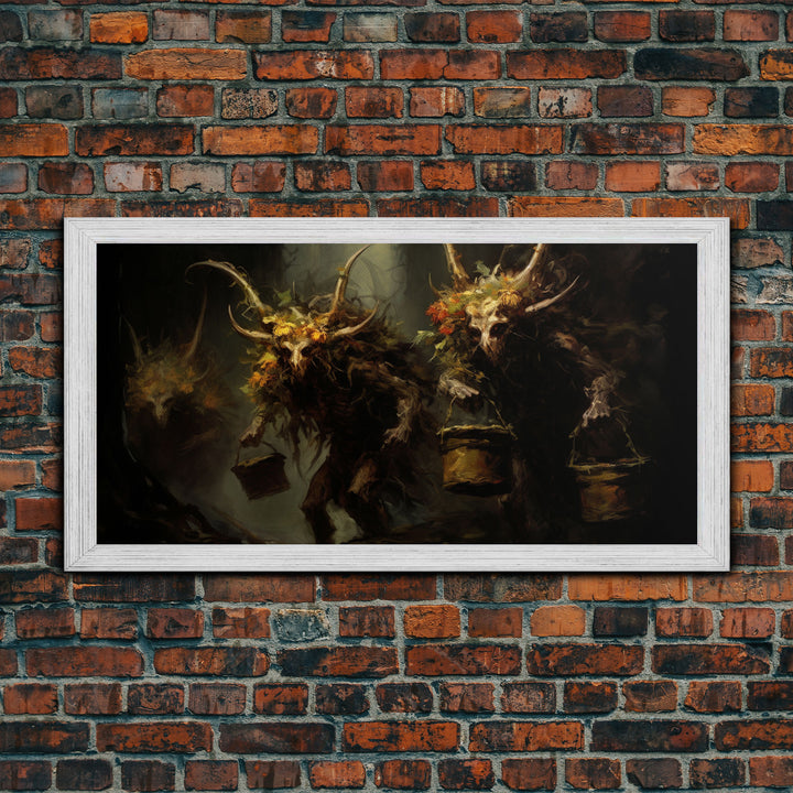 The Wendigos, Demonic Art, Framed Canvas Print, Halloween Decor, Halloween Art Print, Gothic Victorian Oil Painting, Halloween Print