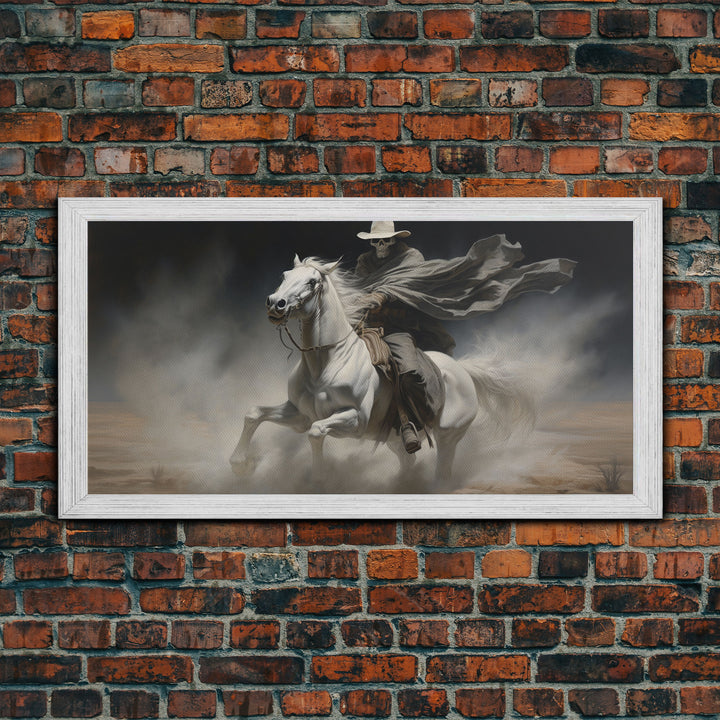 Grim Reaper Art, Death Rides A Pale Horse, Framed Canvas Print, Cowboy Grim Reaper, Spooky Halloween Art Print