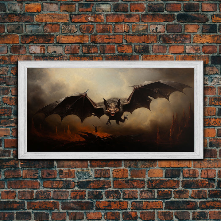 Vampire Bat Painting, Vintage Poster, Framed Canvas Print, Art Poster Print, Dark Academia, Dracula, Halloween Decor, Halloween Art Print