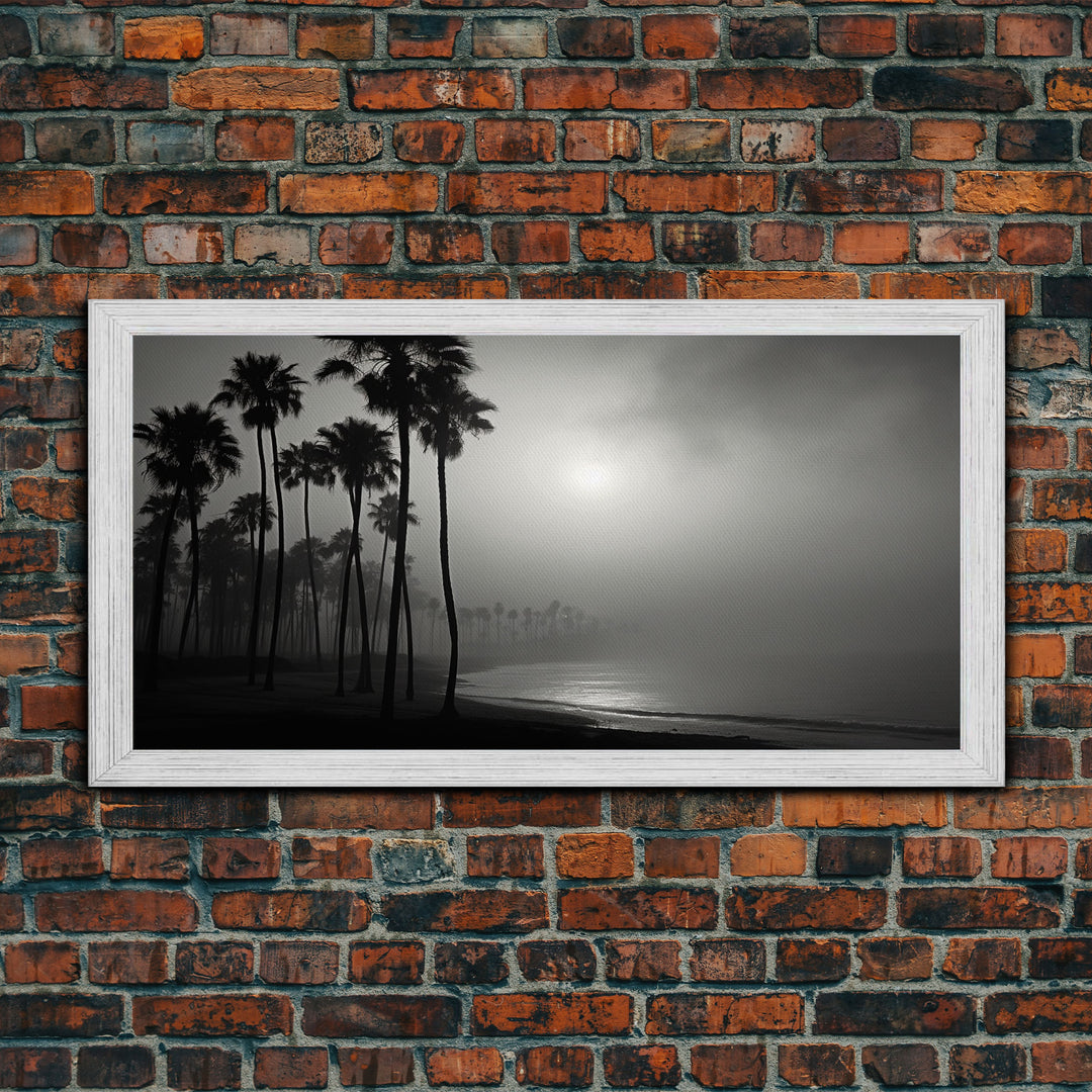 Black And White Florida Rain Storm, Framed Canvas Print, Liminal Art, Liminal Spaces, Framed Wall Art, Office Decor, Dark Moody Art