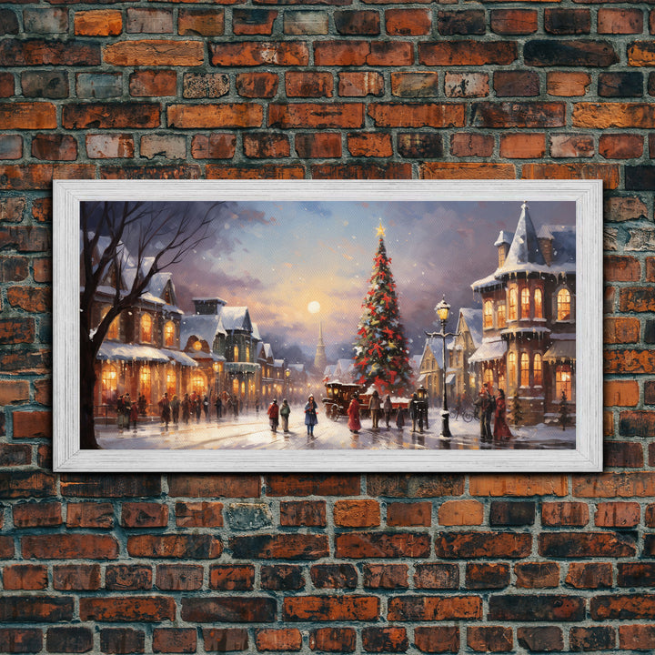 Christmas Tree In The Town Square - Winter Art - Christmas Gift Idea - Framed Canvas Print - Winter Wall Decor, Winter Print Christmas Decor