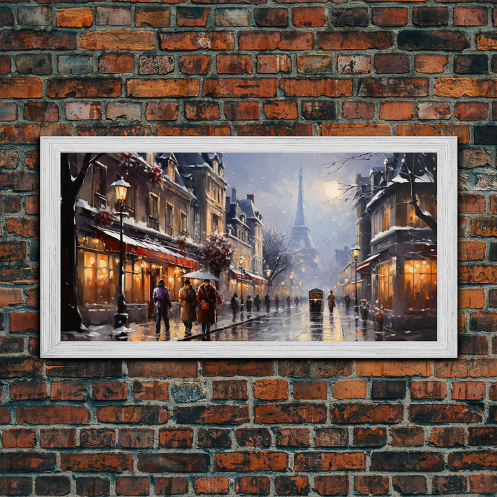 Christmas in Paris - Framed Canvas Print - Winter Decor - Winter Centerpiece Wall Art - Christmas Painting - Vintage Holiday Decor