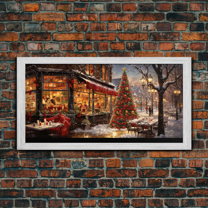 Retro 50s Diner Decorated For Christmas, Framed Canvas Print, Christmas Wall Art, Christmas Decor, Mom Christmas Gift, Christmas Village