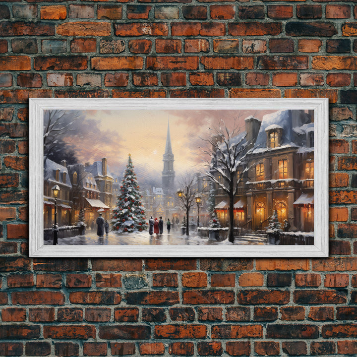 Christmas Village Winter Wonderland Canvas Print, Framed Wall Art, Christmas Decor, Retro Christmas Oil Painting, Christmas Art