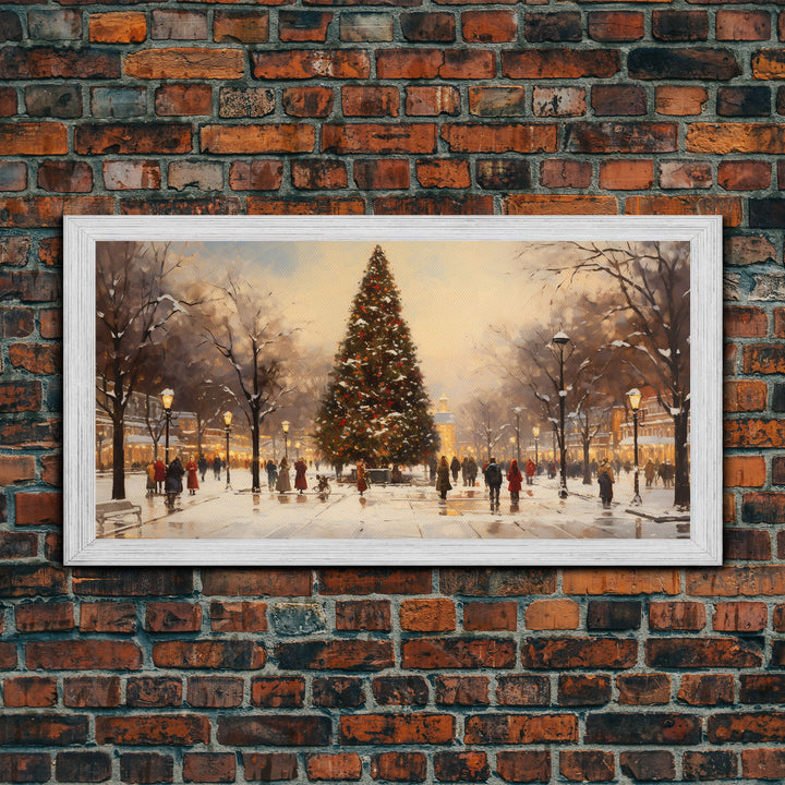 Cute Christmas Village Art, Christmas Decor, Framed Canvas Print, Holiday Painting, Seasonal Decor, Christmas Tree Art Christmas Centerpiece