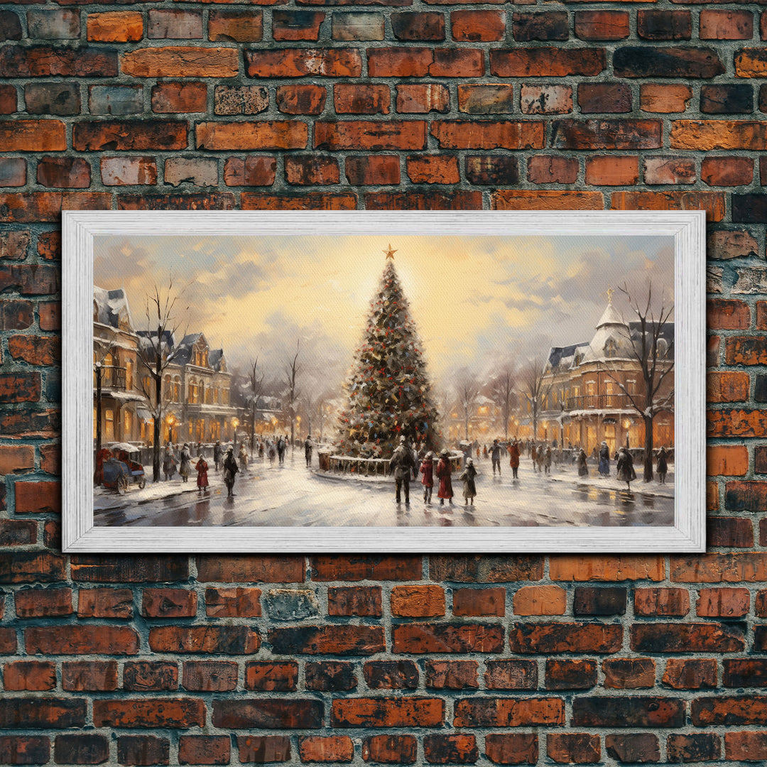 Retro Christmas Village Framed Christmas Wall Art - Framed Christmas Art - Canvas Art - St. Nicholas - Winter Wonderland Centerpiece