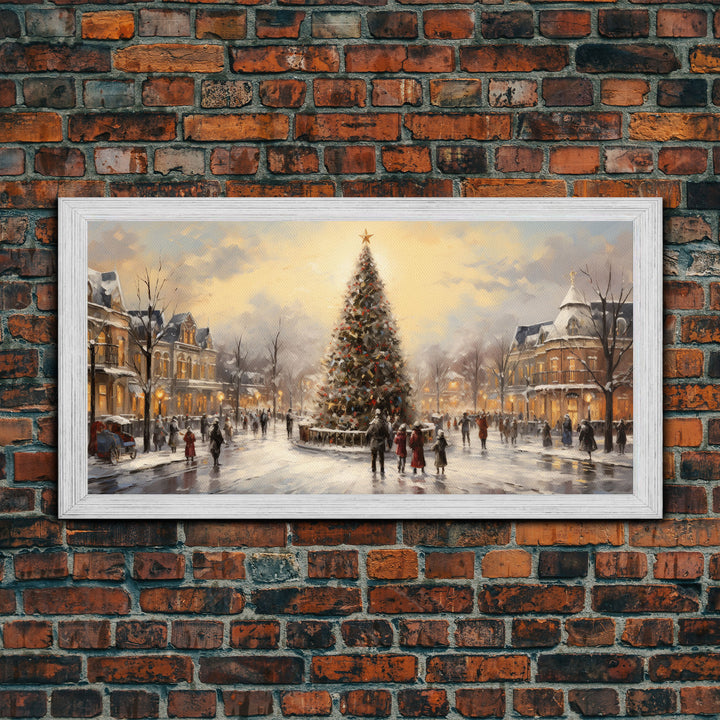 Retro Christmas Village Framed Christmas Wall Art - Framed Christmas Art - Canvas Art - St. Nicholas - Winter Wonderland Centerpiece