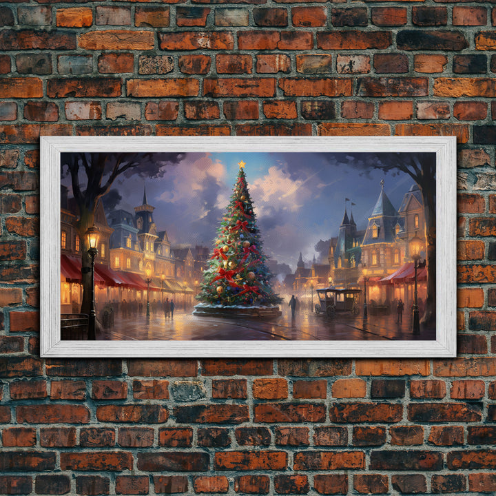Christmas Decor Handmade, Framed Canvas Print, Beautiful Winter Wonderland Christmas Village, Christmas Tree Art