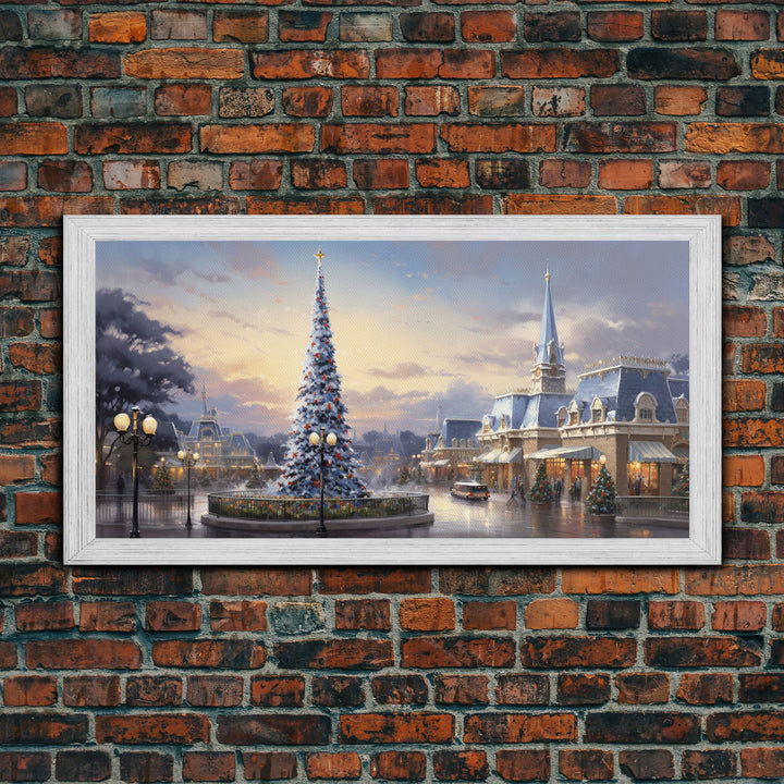 Christmas Decor Handmade, Framed Canvas Print, Beautiful Winter Wonderland Christmas Village, Christmas Tree Art