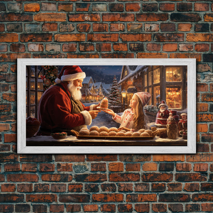 Santa Art Canvas Print - Santa Sharing a Cake - Christmas Art - Santa Art Print - Christmas Wall Art - Santa Decor - Christmas Art Print