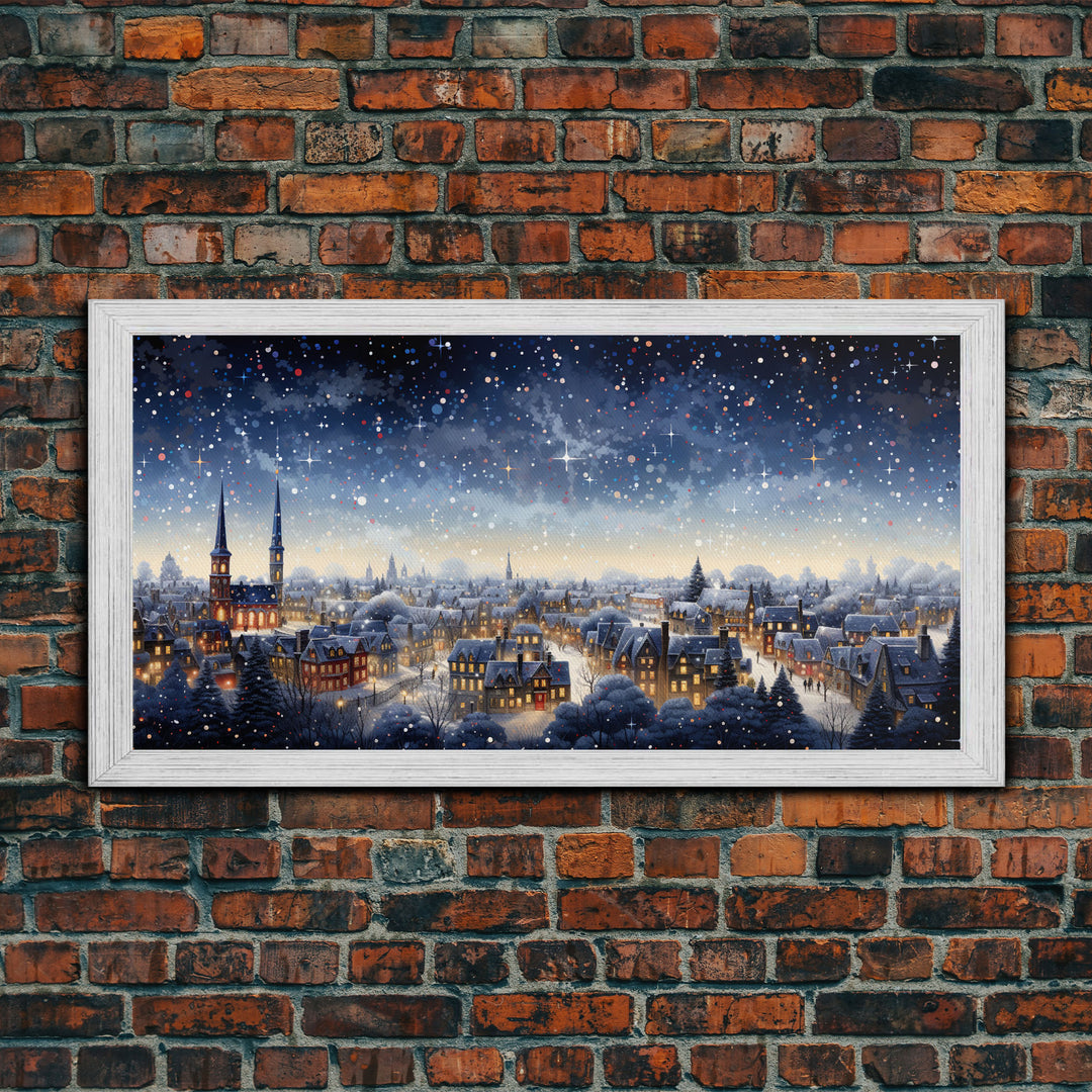Snowfall Over A Victorian Village - Winter Decor - Christmas Wall Art - Framed Canvas Print - Winter Art Print - Winter Landscape