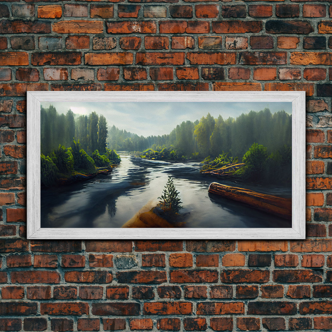 Flowing River wall decor, ready to hang canvas print wall art, blue river cabin art, lake house art