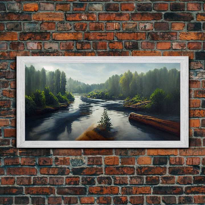 Flowing River wall decor, ready to hang canvas print wall art, blue river cabin art, lake house art