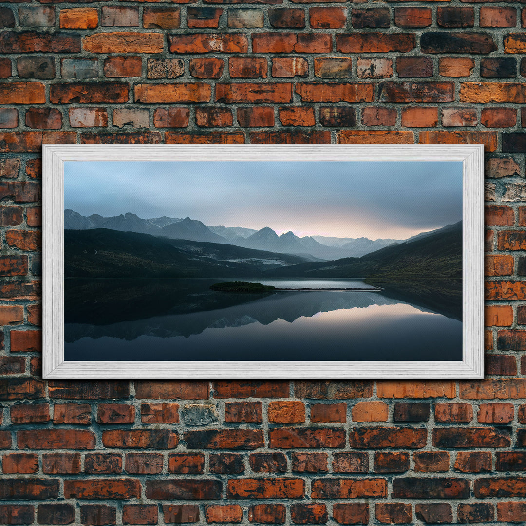 Calm Reflection Of A Lake and Mountains, ready to hang canvas print wall art, Lakehouse Cabin Wall Decor