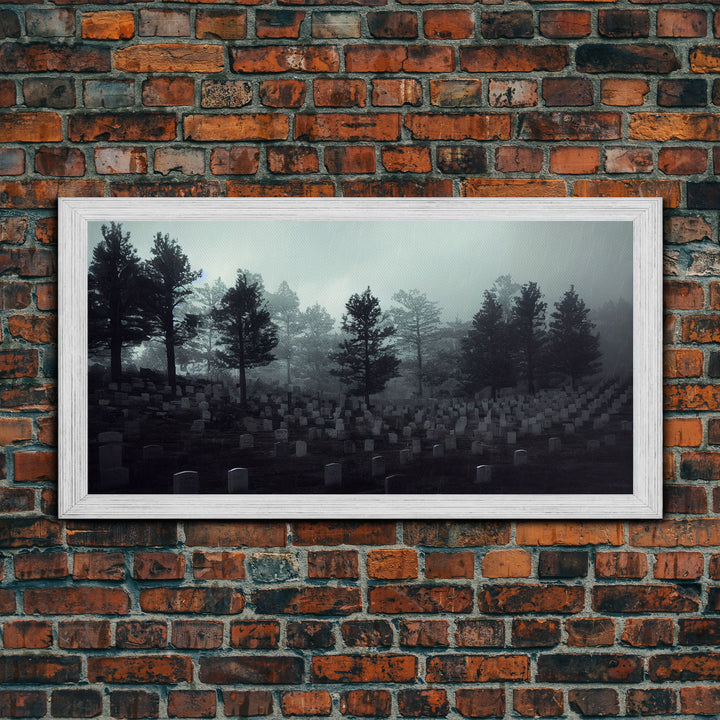 Creepy Haunted Cemetery, Spooky Halloween Art, Graveyard, ready to hang canvas print wall art, Black And White Art, Halloween Decor