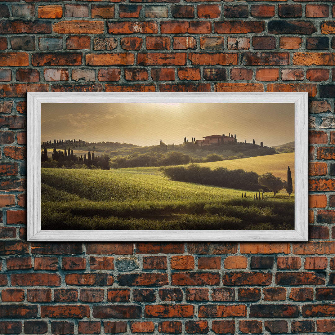 Italian Countryside At Sunset, Watercolor Style, Vintage Style Italy Art, ready to hang canvas print wall art, Guest Room Decor