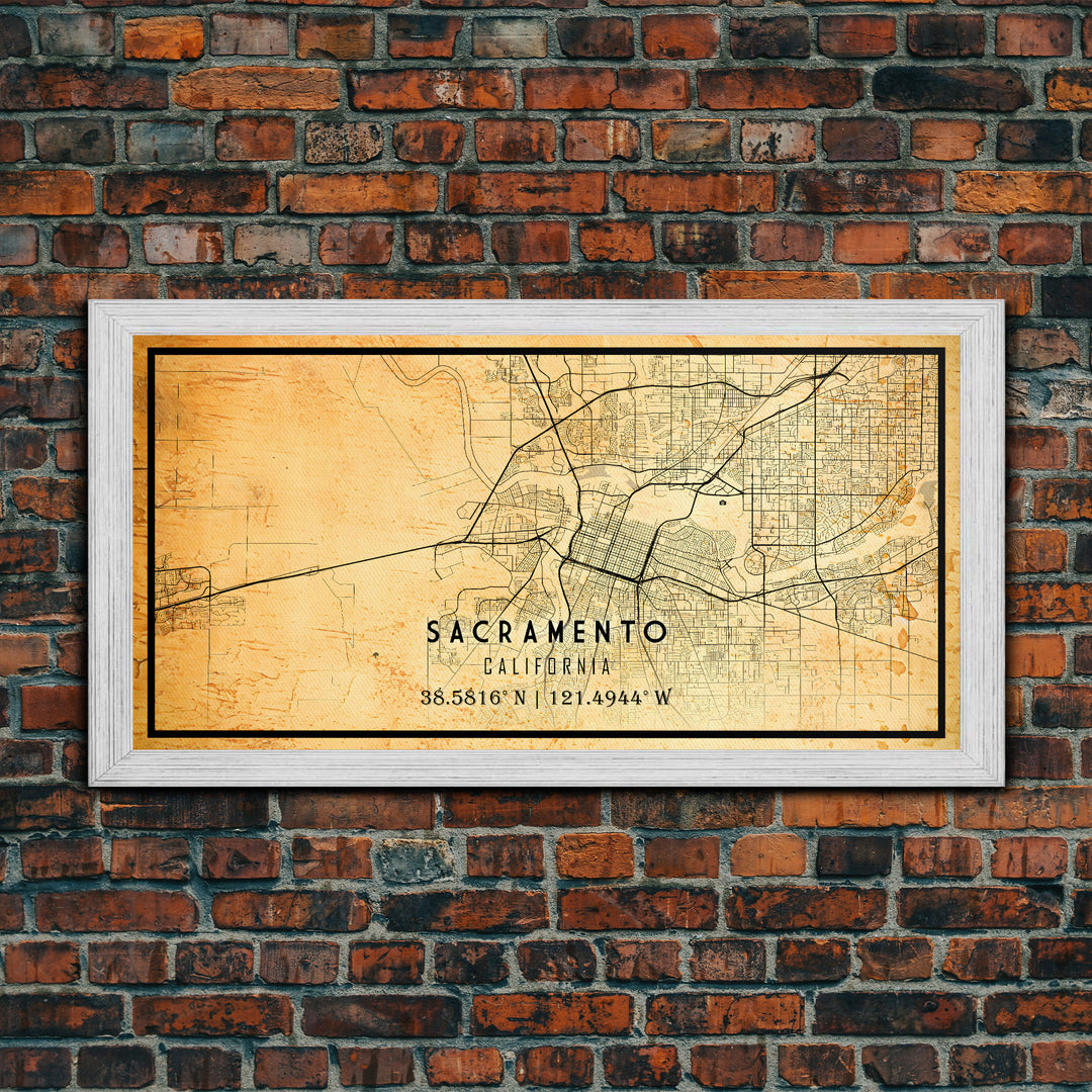 Vintage Sacramento map print poster or framed canvas | Sacramento city map print poster canvas | Sacramento, California print poster canvas
