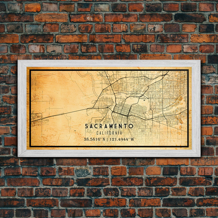 Vintage Sacramento map print poster or framed canvas | Sacramento city map print poster canvas | Sacramento, California print poster canvas