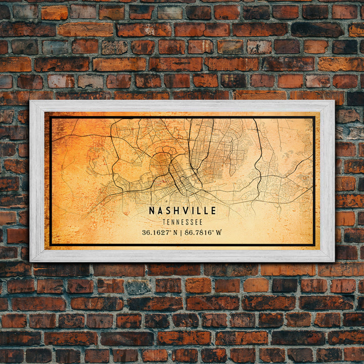 Nashville Map Print, Framed Canvas Wall Art, Tennessee Street Map Art, Davidson City Street Road Map Wall Decor