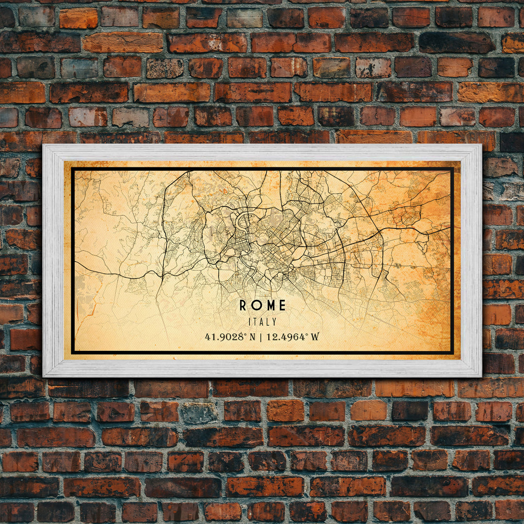 Old Rome Italy City Map Wall Art Canvas Print, Vintage Style Rome Italy Map, Framed Wall Art, Cool Rome Italy Wall Art, Office Decor