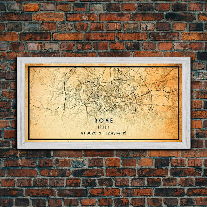 Old Rome Italy City Map Wall Art Canvas Print, Vintage Style Rome Italy Map, Framed Wall Art, Cool Rome Italy Wall Art, Office Decor