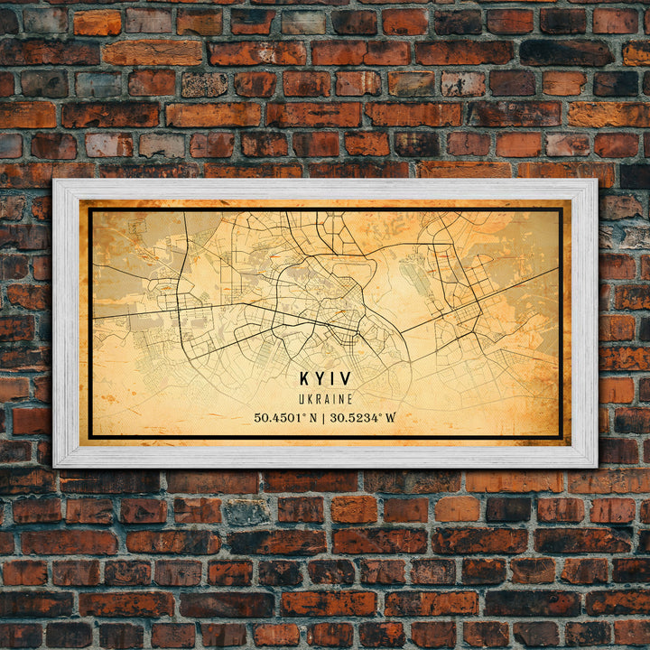 Old Kyiv Ukraine City Map Wall Art Canvas Print, Vintage Style Kyiv Map, Framed Wall Art, Cool Kyiv Ukraine Wall Art, Office Art