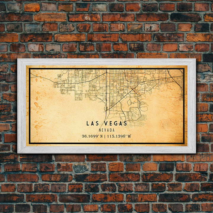 Old Las Vegas City Map Wall Art Canvas Print, Vintage Style Las Vegas Map, Framed Wall Art, Cool Las Vegas Nevada Wall Art, Office Decor
