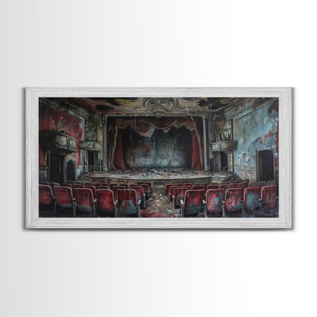 Creepy Abandoned Theater, Framed Canvas Print, Macabre Theatre, Dark Academia, Halloween Decor, Spooky Seasonal Wall Art