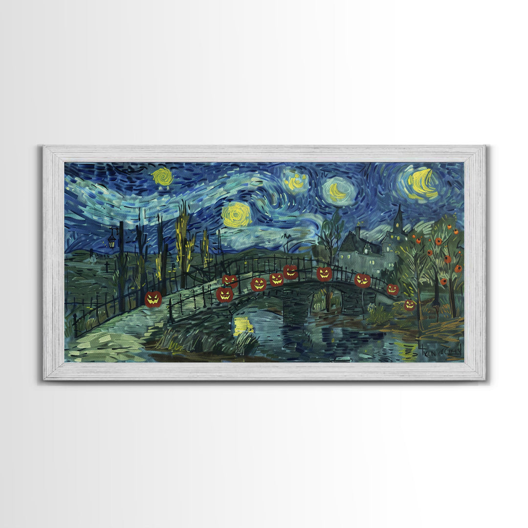 London at Midnight, Framed Canvas Print, Starry Night Inspired Victorian London, Dark Academia Halloween Wall Art