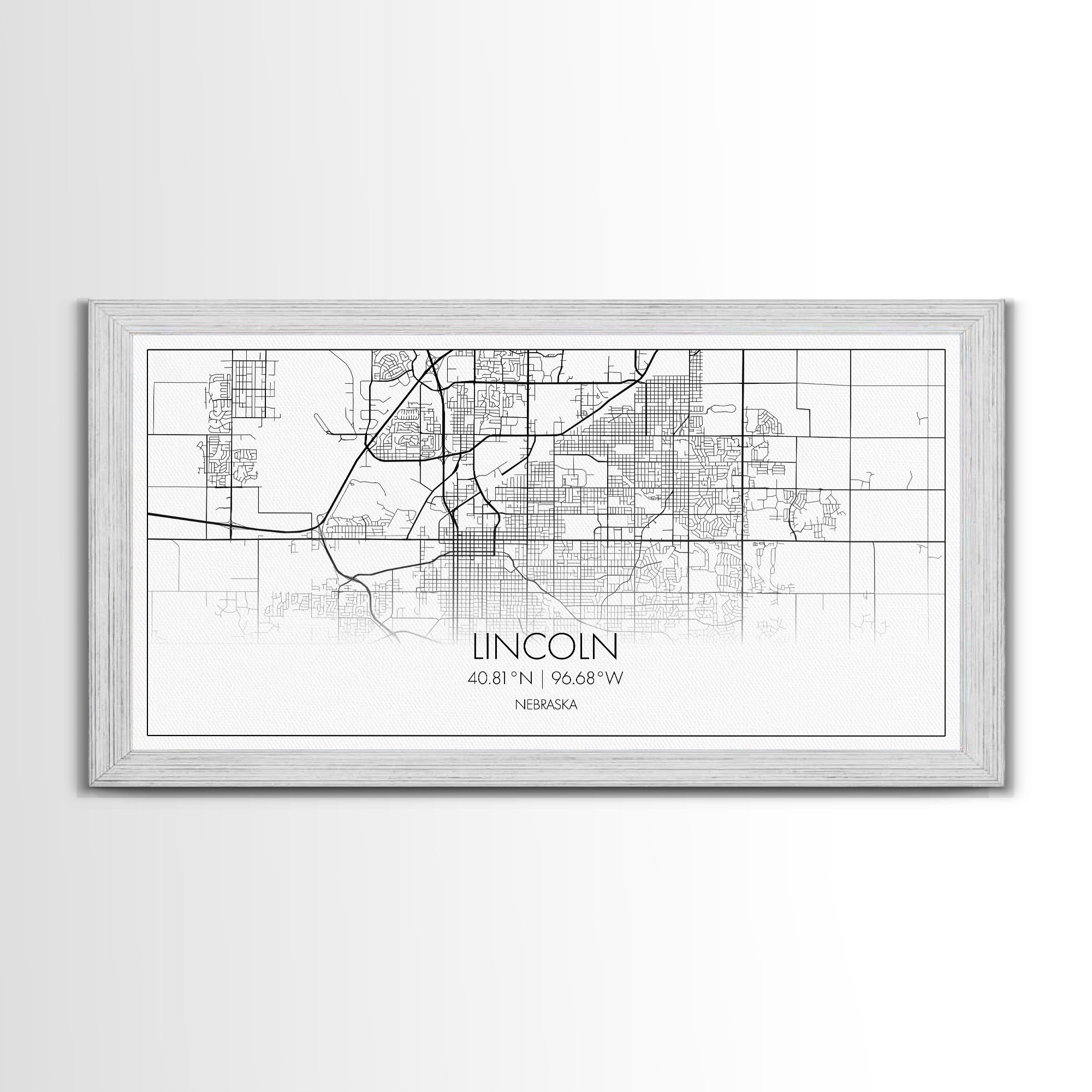 Lincoln City Map, Nebraska Map, Map Art, Modern Art, Wall Art, Canvas Art, Dorm Room Wall Art, Bar Wall Art, Gift For Mom, Teen Wall Art