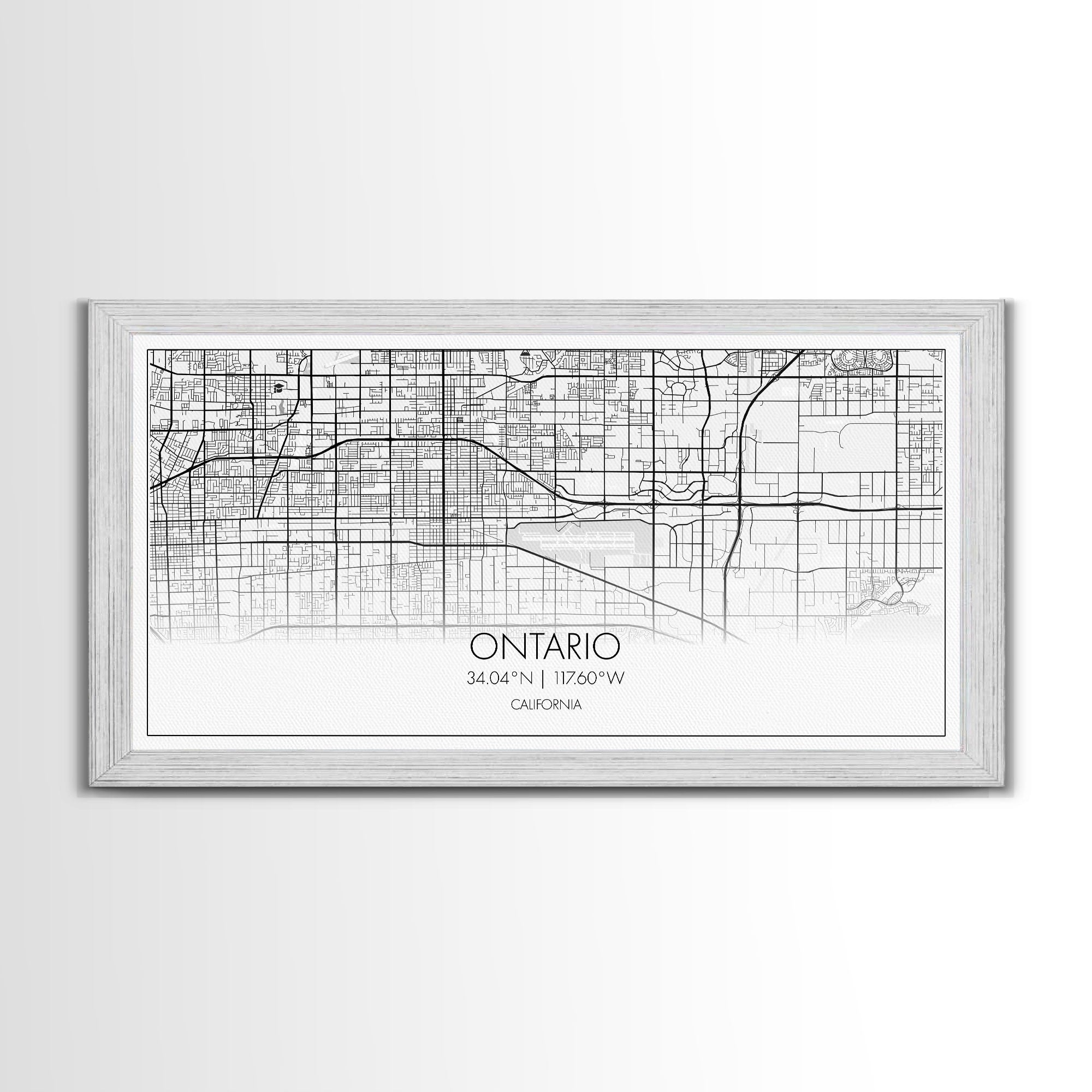 Ontario City Map, California Art, Map Print, Minimalist Wall Art, Wall Art, Canvas Art, Teen Birthday Gift, Trendy Wall Art, Horizontal Art
