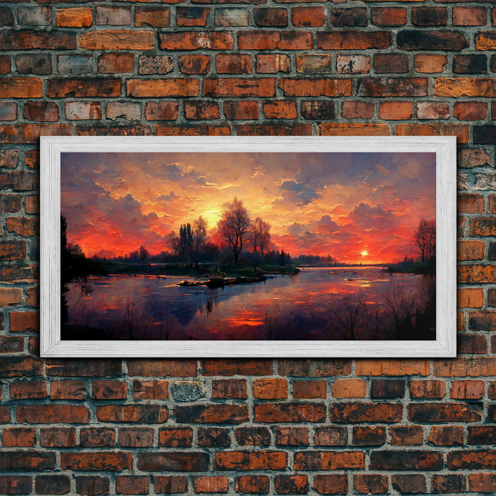 Lake Sunset Oil Painting On Canvas, Canvas Print, Ready to hang gallery wrapped nature canvas print, Lake Art, lake life oil painting style