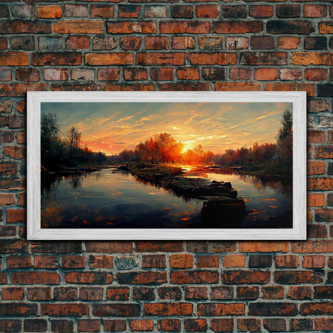 Lake Sunset Oil Painting On Canvas, Canvas Print, Ready to hang gallery wrapped nature canvas print, Lake Art, lake life oil painting style
