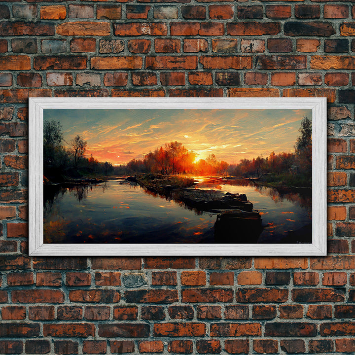 Lake Sunset Oil Painting On Canvas, Canvas Print, Ready to hang gallery wrapped nature canvas print, Lake Art, lake life oil painting style