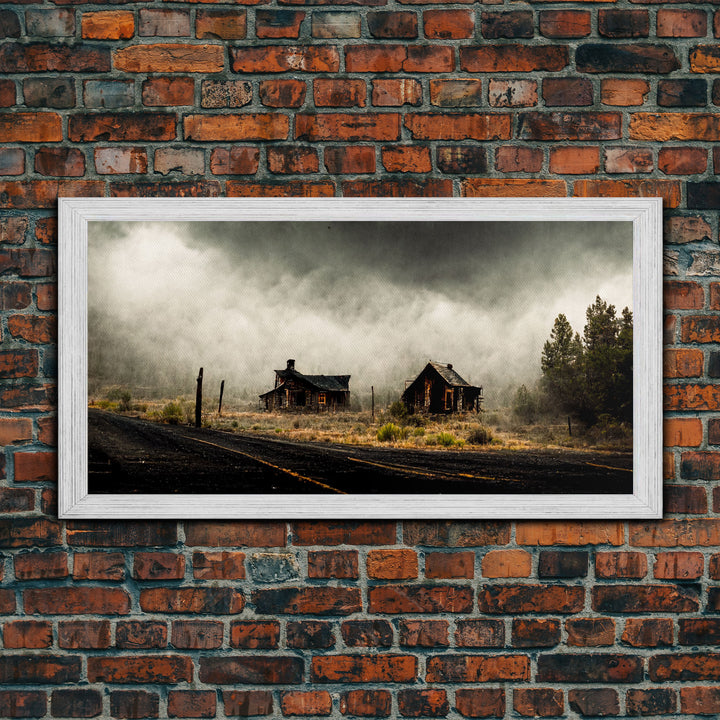 Ghost town canvas art, wild west theme, abandoned art