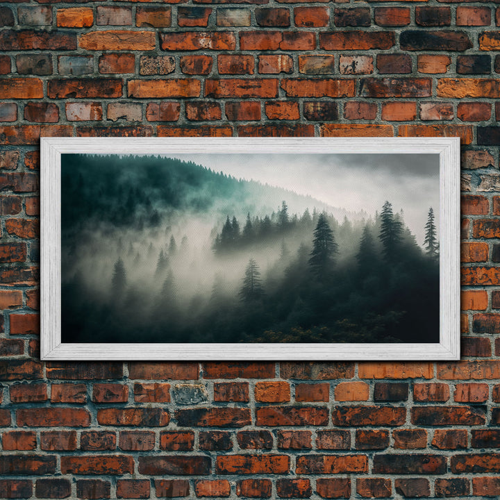 Foggy Forest wall art, relaxing art, zen art, framed canvas print, foggy landscape, trendy decor