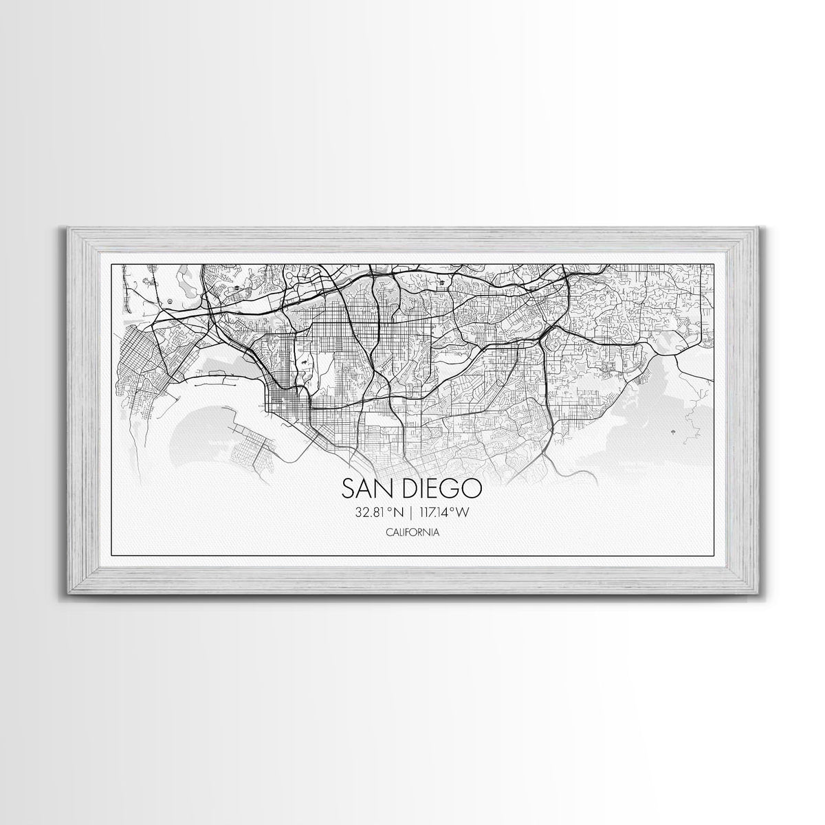 San Diego City Map, California Art, Map Print, Modern Wall Art, Wall Art, Canvas Art, Home Décor Prints, Friendship Gift, Horizontal Art